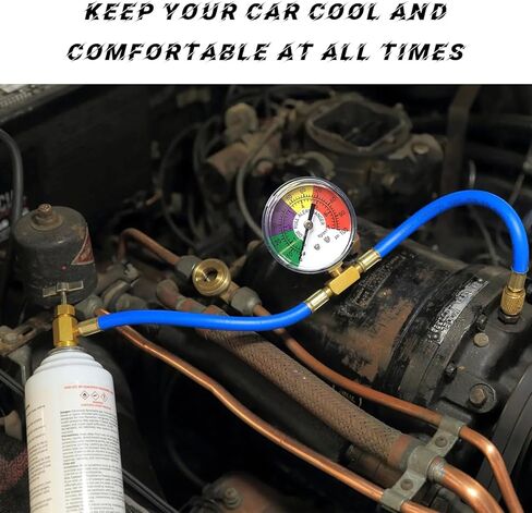 Ohleats R134A Refrigerant Charge Hose Kit, 15.4" R134a AC Refrigerant Charging Hose with Gauge, Auto A/C Refrigerant Dispensing Valve Recharge Nylon Hose Kit, Car Accessories (38cm) in Kuwait