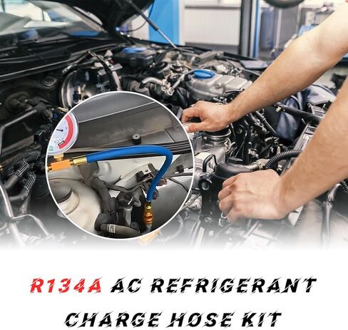 Ohleats R134A Refrigerant Charge Hose Kit, 15.4" R134a AC Refrigerant Charging Hose with Gauge, Auto A/C Refrigerant Dispensing Valve Recharge Nylon Hose Kit, Car Accessories (38cm) in Kuwait