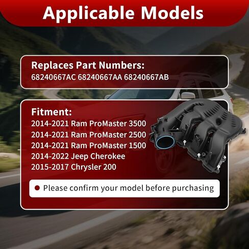 68240667AC Engine Intake Manifold Compatible with Ram ProMaster 1500 2500 3500 2014-2021 Jeep Cherokee 2014-2022 Chrysler 200 2015-2017, Replace 68240667AB 68240667AA in Kuwait