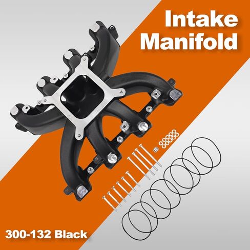 مشعب السحب المكربن ​​من الألومنيوم بطائرة واحدة 300-132 متوافقة مع Chevy Small Block SBC 1997-2007 مناسب لـ GM LS1/LS2/LS6 V8 4.8L 5.3L 5.7L 6.0L مشعب السحب 300-132 أسود in Kuwait