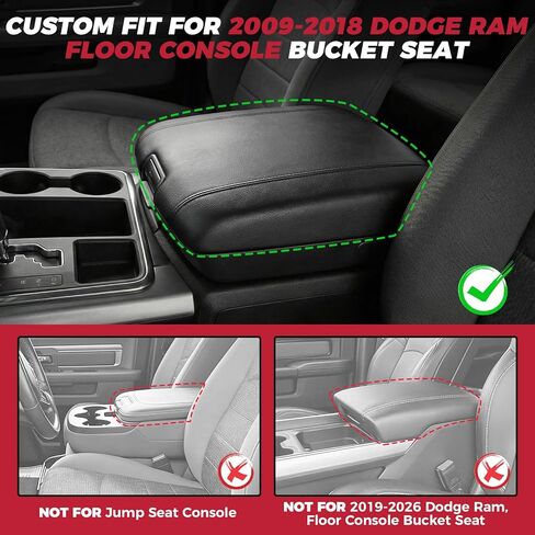 غطاء وحدة التحكم المركزية FREESOO لـ 2009-2018 Dodge Ram 1500 2500 3500، وسادة وسادة مسند الذراع، جلد صناعي مقاوم للماء، سهل التنظيف، غير قابل للانزلاق ومضاد للخدش، مقعد دلو فقط in Kuwait
