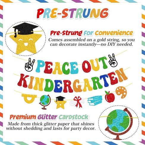 Kindergarten Graduation Banner Peace Out Kindergarten Banner Congrats Grad Class of 2026 End of School Year Theme Decor Next Stop 1st Grade School Graduation Party Supplies in Kuwait