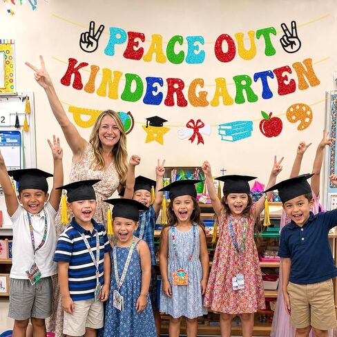 Kindergarten Graduation Banner Peace Out Kindergarten Banner Congrats Grad Class of 2026 End of School Year Theme Decor Next Stop 1st Grade School Graduation Party Supplies in Kuwait