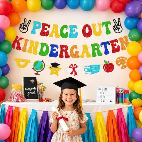 Kindergarten Graduation Banner Peace Out Kindergarten Banner Congrats Grad Class of 2026 End of School Year Theme Decor Next Stop 1st Grade School Graduation Party Supplies in Kuwait