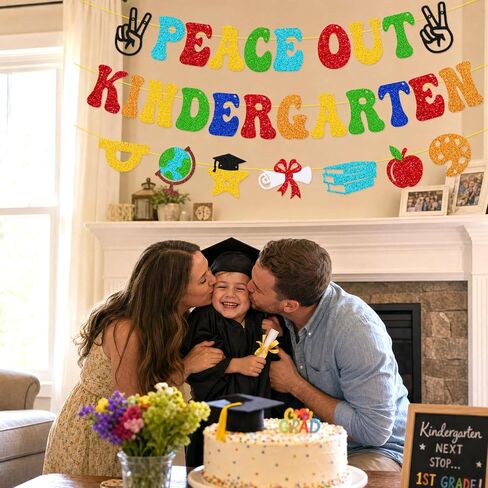 Kindergarten Graduation Banner Peace Out Kindergarten Banner Congrats Grad Class of 2026 End of School Year Theme Decor Next Stop 1st Grade School Graduation Party Supplies in Kuwait