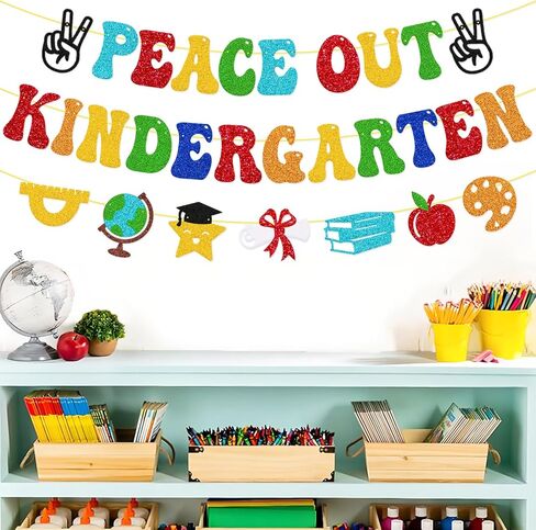 Kindergarten Graduation Banner Peace Out Kindergarten Banner Congrats Grad Class of 2026 End of School Year Theme Decor Next Stop 1st Grade School Graduation Party Supplies in Kuwait