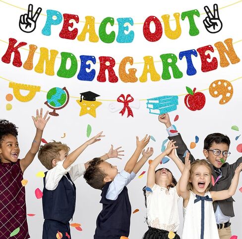 Kindergarten Graduation Banner Peace Out Kindergarten Banner Congrats Grad Class of 2026 End of School Year Theme Decor Next Stop 1st Grade School Graduation Party Supplies in Kuwait