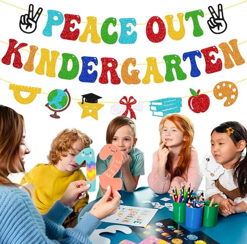 Kindergarten Graduation Banner Peace Out Kindergarten Banner Congrats Grad Class of 2026 End of School Year Theme Decor Next Stop 1st Grade School Graduation Party Supplies in Kuwait