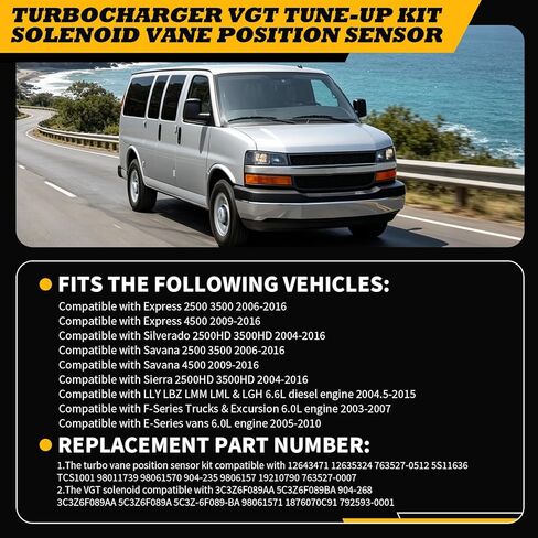 12643471 شاحن توربيني VGT Tune-Up Kit مستشعر موضع ريشة الملف اللولبي متوافق مع محرك Express Silverado Savana Sierra LLY LBZ LMM LML LGH F-Series E-Series 2003-2016 6.0L 6.6L in Kuwait