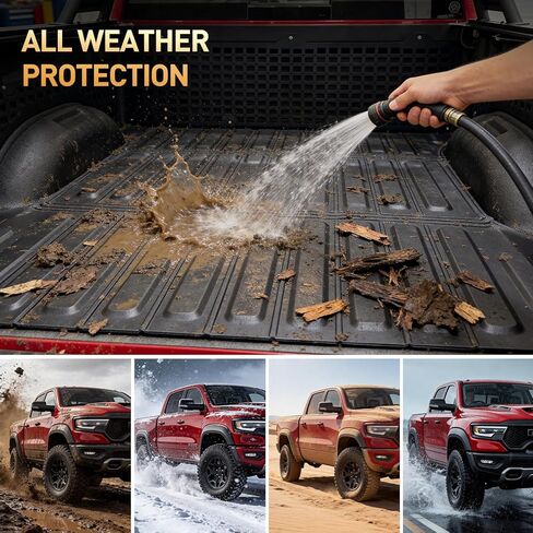 6.4FT مفرش سرير الشاحنة وحصيرة الباب الخلفي لـ Dodge Ram: لـ Ram1500 2009-2018 &Ram 2500/3500 2009-2026 &Ram1500 Classic 2019-2024 مفرش سرير (6.4FT/ 76.3 بوصة)، ملحقات حماية بطانة السرير لجميع الأحوال الجوية in Kuwait