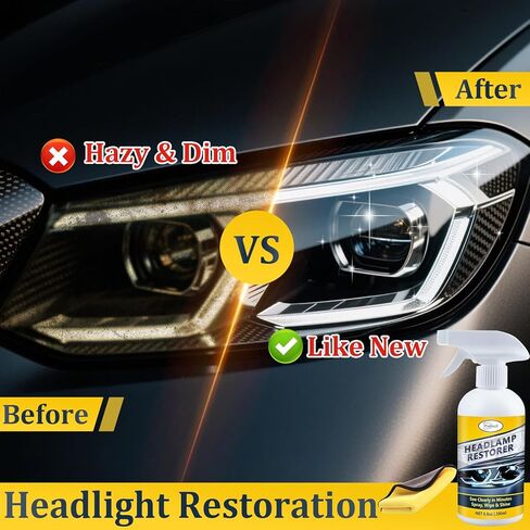 Headlight Cleaner Spray Instant Restoration for Yellowing, Oxidation & Foggy Haze Headlights Car Headlamp Cleaner & Restoration Kit Safe for Cars, Trucks, SUVs & Motorcycles – 6.8oz in Kuwait