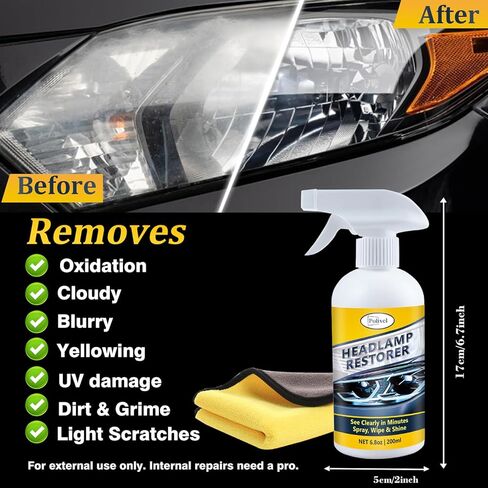 Headlight Cleaner Spray Instant Restoration for Yellowing, Oxidation & Foggy Haze Headlights Car Headlamp Cleaner & Restoration Kit Safe for Cars, Trucks, SUVs & Motorcycles – 6.8oz in Kuwait