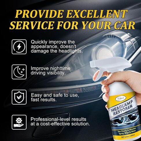 Headlight Cleaner Spray Instant Restoration for Yellowing, Oxidation & Foggy Haze Headlights Car Headlamp Cleaner & Restoration Kit Safe for Cars, Trucks, SUVs & Motorcycles – 6.8oz in Kuwait