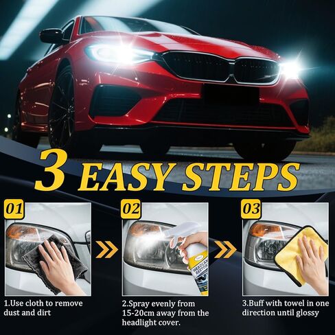 Headlight Cleaner Spray Instant Restoration for Yellowing, Oxidation & Foggy Haze Headlights Car Headlamp Cleaner & Restoration Kit Safe for Cars, Trucks, SUVs & Motorcycles – 6.8oz in Kuwait