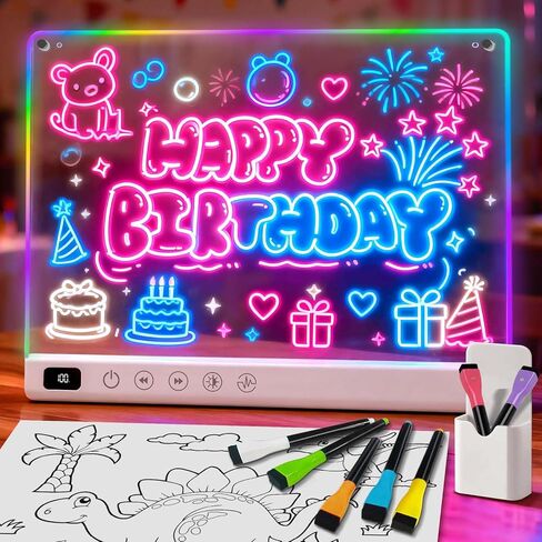 لوحة رسم LED قابلة لإعادة الشحن مقاس 16 بوصة للأطفال، لوحة ملاحظات LED Doodle مع الألوان، لوحة رسم مضيئة نيون مع علامات وورق تتبع، أفكار إبداعية لهدية عيد الفصح وعيد الميلاد in Kuwait