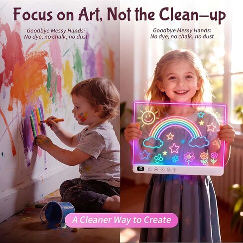 لوحة رسم LED قابلة لإعادة الشحن مقاس 16 بوصة للأطفال، لوحة ملاحظات LED Doodle مع الألوان، لوحة رسم مضيئة نيون مع علامات وورق تتبع، أفكار إبداعية لهدية عيد الفصح وعيد الميلاد in Kuwait