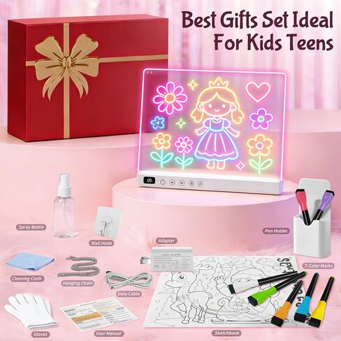 لوحة رسم LED قابلة لإعادة الشحن مقاس 16 بوصة للأطفال، لوحة ملاحظات LED Doodle مع الألوان، لوحة رسم مضيئة نيون مع علامات وورق تتبع، أفكار إبداعية لهدية عيد الفصح وعيد الميلاد in Kuwait