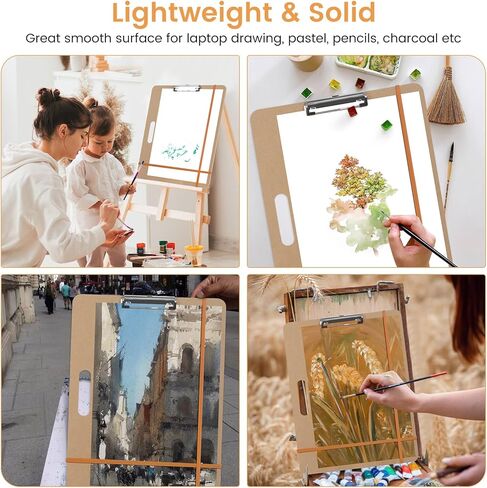 لوح رسم مكون من قطعتين، لوحات رسم محمولة مقاس 17 × 13 بوصة مع شريطين مطاطيين، سهلة الاستخدام والحمل، لوحة فنية للرسم أثناء السفر في الاستوديو، بني in Kuwait