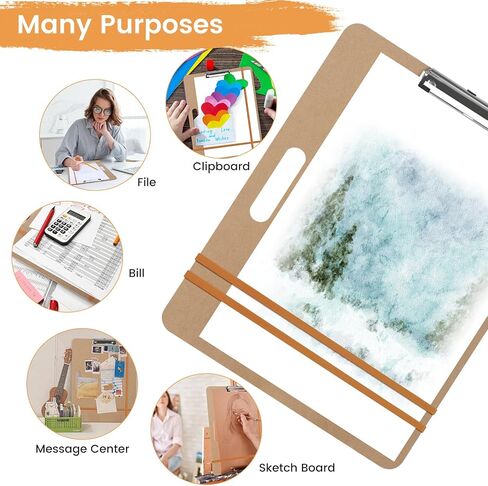 لوح رسم مكون من قطعتين، لوحات رسم محمولة مقاس 17 × 13 بوصة مع شريطين مطاطيين، سهلة الاستخدام والحمل، لوحة فنية للرسم أثناء السفر في الاستوديو، بني in Kuwait