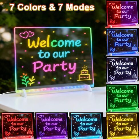 لوحة رسم LED RGB مع 12 قلم تحديد و7 أوضاع إضاءة للأطفال لكتابة الملاحظات وتتبع الرسائل، وسادة مسح جافة من الأكريليك مقاس 13.8 × 10 بوصة in Kuwait