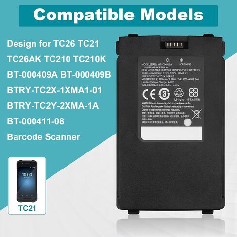 لاستبدال بطارية الماسح الضوئي Zebra TC21: TC26 TC21 TC26AK TC210 TC210K BT-000409A BT-000409B BTRY-TC2X-1XMA1-01 BTRY-TC2Y-2XMA-1A BT-000411-08 بطارية ليثيوم ماسح الباركود 3200 مللي أمبير في الساعة in Kuwait