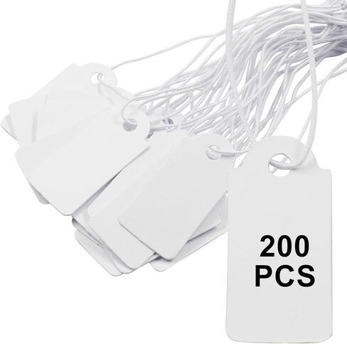 Piutouyar 200 Pcs Price Tags with Elastic String, Jewelry Tags for Pricing, Writable Kraft Gift Tags, Small Blank Label Display Hang Tag for Clothes, Jewelry(Black, 26x13 mm/0.51x1.02 inch) in Kuwait