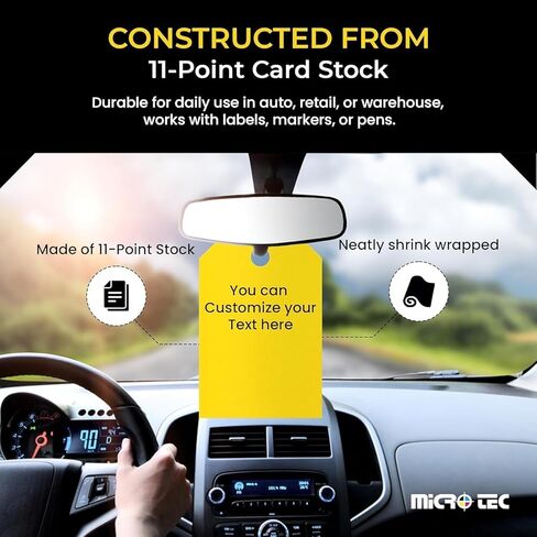 علامات تعليق جامبو من MICRO TEC مقاس 8.5 × 11.5 - علامات مرآة فارغة، علامات جرد السيارات، علامات نافذة بيع السيارات، علامات بطاقات مكونة من 11 نقطة مع فتحة لمتجر خدمة مبيعات السيارات - أصفر، حزمة من 250 in Kuwait