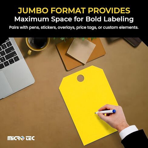 علامات تعليق جامبو من MICRO TEC مقاس 8.5 × 11.5 - علامات مرآة فارغة، علامات جرد السيارات، علامات نافذة بيع السيارات، علامات بطاقات مكونة من 11 نقطة مع فتحة لمتجر خدمة مبيعات السيارات - أصفر، حزمة من 250 in Kuwait