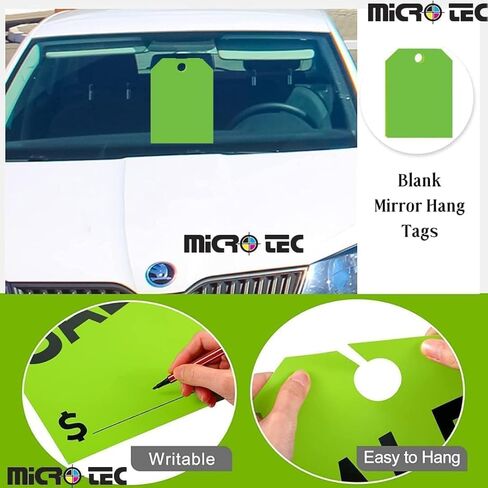 علامات تعليق جامبو من MICRO TEC مقاس 8.5 × 11.5 - علامات مرآة فارغة، علامات جرد السيارات، علامات نافذة بيع السيارات، علامات بطاقات مكونة من 11 نقطة مع فتحة لمتجر خدمة مبيعات السيارات - أصفر، حزمة من 250 in Kuwait
