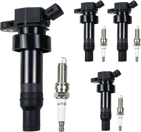4 Pack UF764 Ignition Coil and Spark Plug Fit for 2015-2020 Hyundai Sonata Tucson Santa Fe Genesis G70 G80 G90, 2016-2021 Kia Optima Sportage Sorento, Replace for 27300-2GGA0 GN10730 in Saudi Arabia