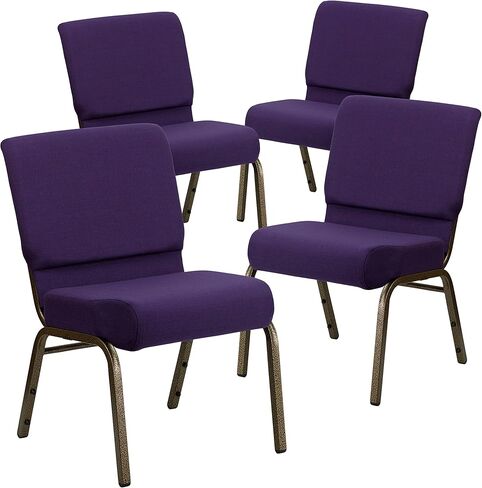 BizChair 4 Pack 21 W التراص كرسي الكنيسة من القماش الأرجواني الملكي - إطار الوريد الذهبي in Kuwait