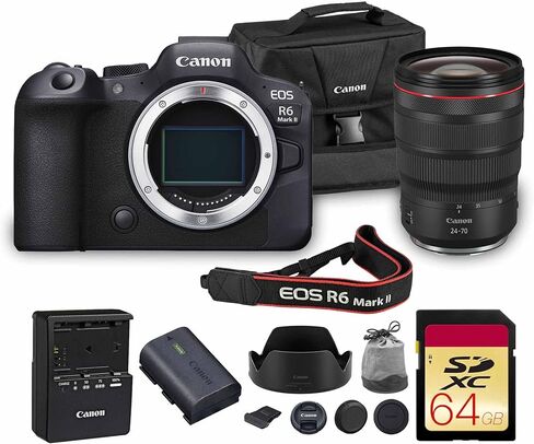 Canon EOS R6 Mark II Mirrorless Camera | 24.2MP Full Frame Sensor 4K 60p Video | Dual Pixel AF in-Body Stabilization for Professionals (5666C002) + Canon RF 24-70mm Lens + 64GB Card + Canon Bag in Saudi Arabia