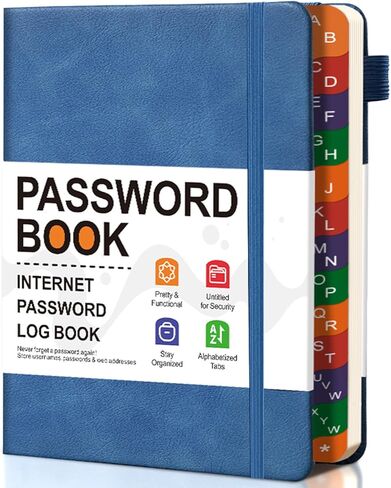 كتاب كلمة المرور مع علامات تبويب أبجدية، كتاب سجل كلمات المرور المفهرسة الملونة B6 مع جيب خلفي، منظم كلمات المرور من الألف إلى الياء للمنزل وكبار السن (أزرق فاتح) in Kuwait