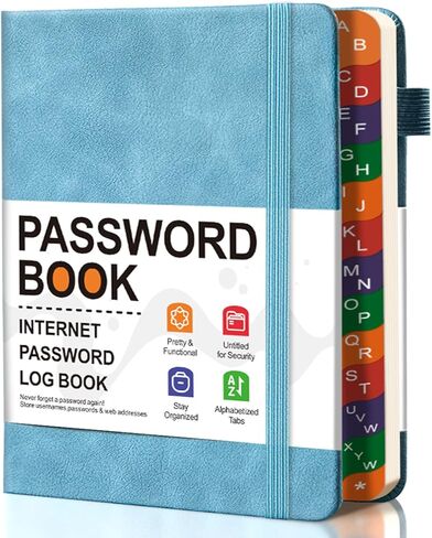 كتاب كلمة المرور مع علامات تبويب أبجدية، كتاب سجل كلمات المرور المفهرسة الملونة B6 مع جيب خلفي، منظم كلمات المرور من الألف إلى الياء للمنزل وكبار السن (أزرق فاتح) in Kuwait