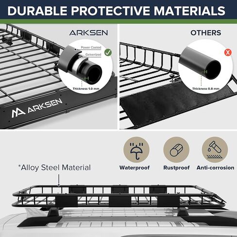 ARKSEN 64" x 39" Roof Rack Cargo Basket with Extension, 150 lbs Capacity, Fits Most Vehicles with Cross Bars (Not Included), Heavy Duty Steel Rooftop Cargo Carrier for SUV Truck Car, Travel & Camping in Kuwait