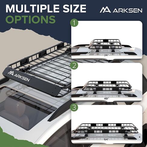 ARKSEN 64" x 39" Roof Rack Cargo Basket with Extension, 150 lbs Capacity, Fits Most Vehicles with Cross Bars (Not Included), Heavy Duty Steel Rooftop Cargo Carrier for SUV Truck Car, Travel & Camping in Kuwait