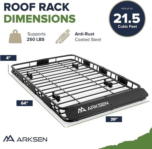 ARKSEN 64" x 39" Roof Rack Cargo Basket with Extension, 150 lbs Capacity, Fits Most Vehicles with Cross Bars (Not Included), Heavy Duty Steel Rooftop Cargo Carrier for SUV Truck Car, Travel & Camping in Kuwait