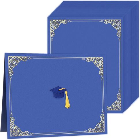 24 Pack 2026 Graduation Certificate Holders Single Sided Gold Foil Award Diploma Covers with Felt Graduation Cap Sticker for Congratulations Diploma Employee Appreciation(Blue) in Saudi Arabia