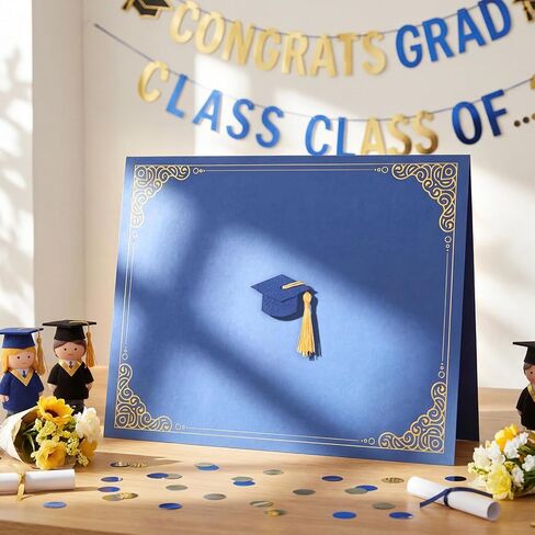 24 Pack 2026 Graduation Certificate Holders Single Sided Gold Foil Award Diploma Covers with Felt Graduation Cap Sticker for Congratulations Diploma Employee Appreciation(Blue) in Saudi Arabia
