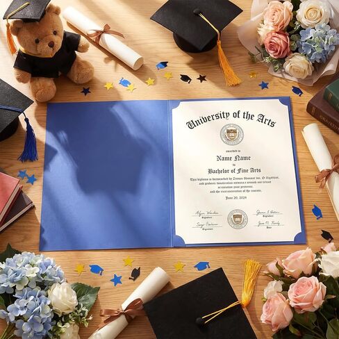 24 Pack 2026 Graduation Certificate Holders Single Sided Gold Foil Award Diploma Covers with Felt Graduation Cap Sticker for Congratulations Diploma Employee Appreciation(Blue) in Saudi Arabia