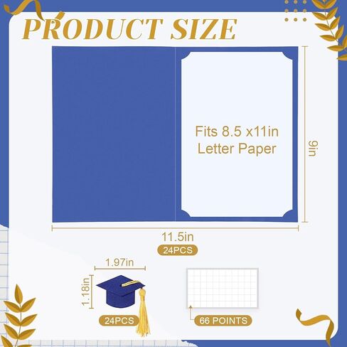 24 Pack 2026 Graduation Certificate Holders Single Sided Gold Foil Award Diploma Covers with Felt Graduation Cap Sticker for Congratulations Diploma Employee Appreciation(Blue) in Saudi Arabia
