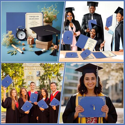 24 Pack 2026 Graduation Certificate Holders Single Sided Gold Foil Award Diploma Covers with Felt Graduation Cap Sticker for Congratulations Diploma Employee Appreciation(Blue) in Saudi Arabia