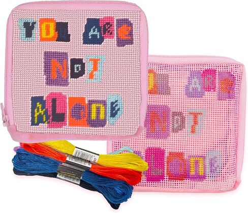مجموعات Needlepoint Wallet Needlepoint من Howie، مجموعات بداية للنمط المطبوع 14CT، مجموعات قماش بأنماط مختومة (أنت لست وحدك، 4.5 × 4.5 بوصة) in Kuwait