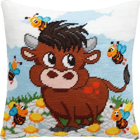 مجموعة أدوات التطريز من Brvsk Farmyard للبالغين والمبتدئين - Bull Calf 16″× 16″ مع تصميم مطبوع واضح ودقيق على قماش قطني؛ تتضمن إبرتين وغزل ومخطط سهل القراءة in Kuwait