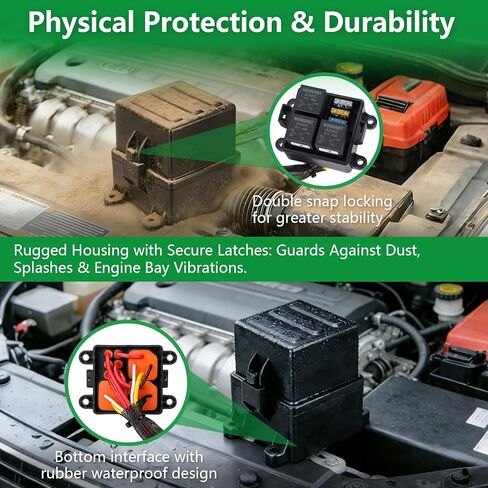 Wengart 12V صندوق ترحيل الصمامات المدمج مسبقًا WG33K، مركز توزيع الطاقة ثلاثي الاتجاهات مع مرحلات 40A JD1912 وصمامات ATC/ATO، حزام مقاوم للماء IP65 للدراجات النارية، UTV، ATV، الأسلاك البحرية والمنزلية، أسود in Kuwait