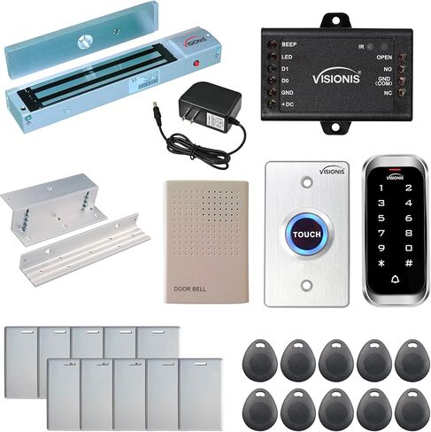 Visionis FPC-5597 التحكم في الوصول إلى باب واحد في باب متأرجح 1200 رطل Maglock + لوحة مفاتيح رقمية تعمل باللمس / قارئ نحيف خارجي + وحدة تحكم صغيرة + Wiegand 26، بدون برامج، بطاقة EM، مجموعة 1000 مستخدم in Saudi Arabia