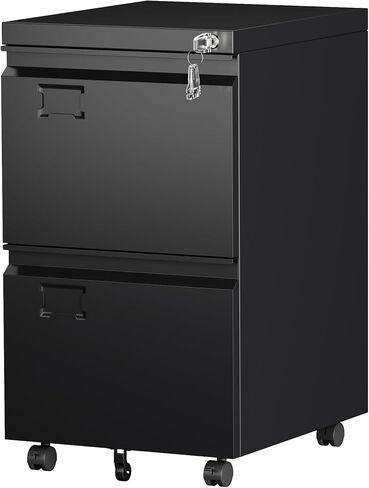 SUXXAN 2 Drawer Mobile File Cabinet with Lock, Heavy Duty Steel Under Desk Filing Cabinet for Letter/Legal Size, Anti-Tip Design with 5 Casters, Metal Storage Organizer for Home Office in Kuwait