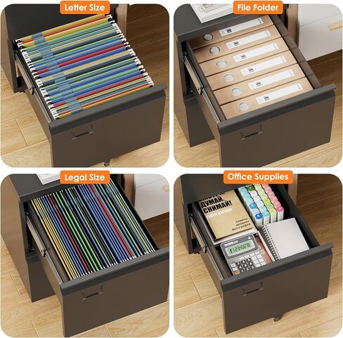 SUXXAN 2 Drawer Mobile File Cabinet with Lock, Heavy Duty Steel Under Desk Filing Cabinet for Letter/Legal Size, Anti-Tip Design with 5 Casters, Metal Storage Organizer for Home Office in Kuwait