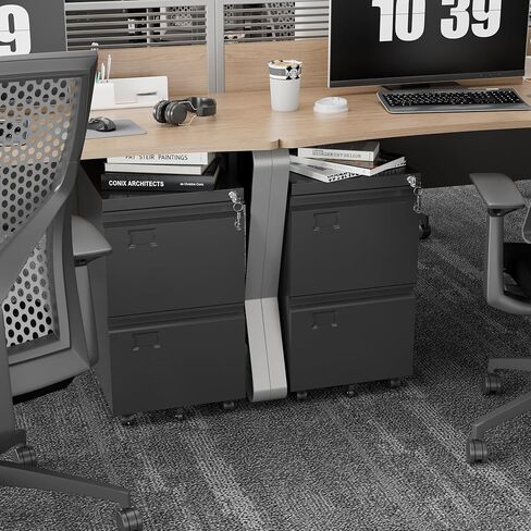 SUXXAN 2 Drawer Mobile File Cabinet with Lock, Heavy Duty Steel Under Desk Filing Cabinet for Letter/Legal Size, Anti-Tip Design with 5 Casters, Metal Storage Organizer for Home Office in Kuwait