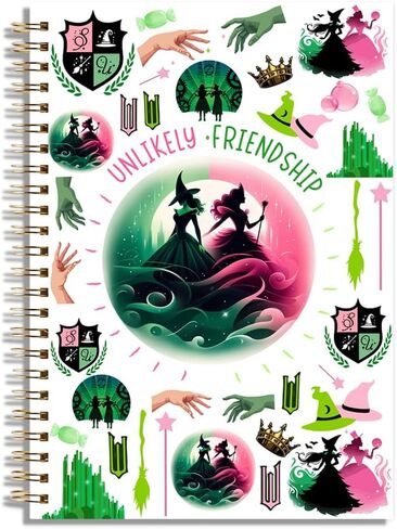 LONGXIN Witch Merch Broadway Musical Notebook Journal هدايا ساحرة للفتيات والنساء Elphaba وGlinda معجبي الأفلام، بضائع ساحرة، صداقات غير محتملة، دفتر حلزوني بغلاف مقوى 5.8x8.3 in Kuwait